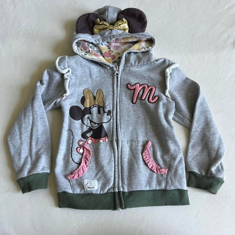 Disney Minnie Mouse Ears Bow Jacket Pink Ruffles Park Ready Grey Flowers
